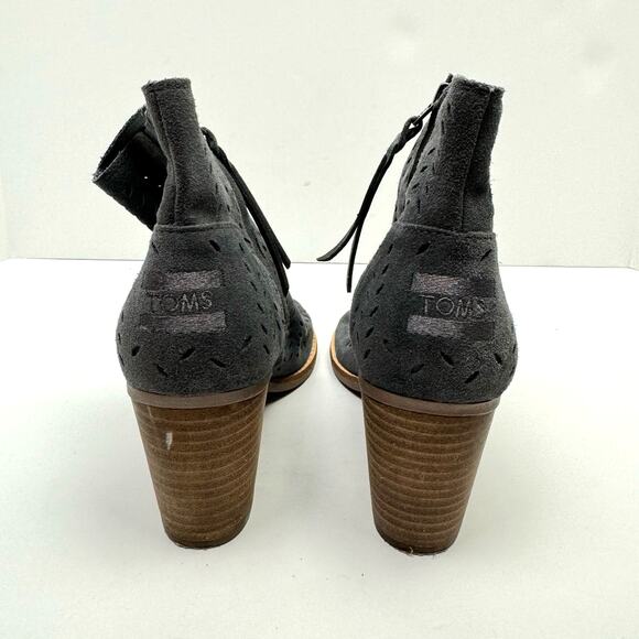 TOMS Majorca Gray Suede Leather Perforated Open Toe Ankle Bootie Heeled Sandals - Picture 6 of 12